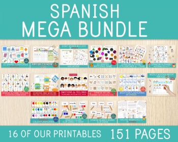 Preview of Spanish MEGA BUNDLE, Worksheets, Flashcards, Posters, Calendar, Alphabet, Etc