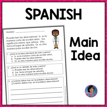 Preview of Spanish Main Idea Reading Comprehension Passages and Questions {En Español}