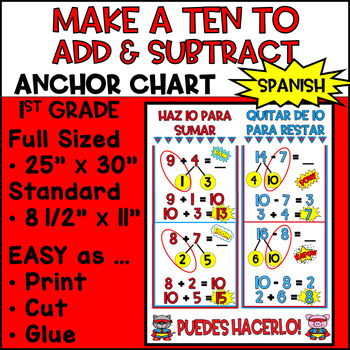 Preview of Spanish Make A Ten To Add & Sub Anchor Chart | 1st Grade | Engage NY