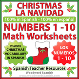 Spanish Math Christmas Worksheets - Counting Numbers 1 to 10