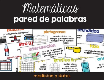Preview of Spanish Math Word Wall Measurement/Data / Pared de palabras (matemáticas) CC.MD