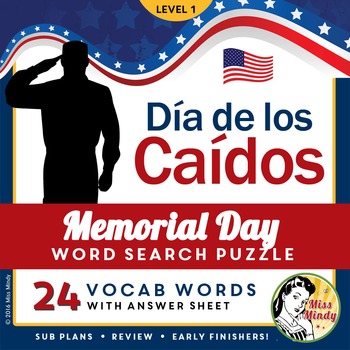 Preview of Spanish Memorial Day: Día de los Caídos Vocabulary Sheet and Word Search Puzzle