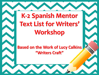 Preview of Spanish Mentor Text List for K-2 Writers' Workshop (Lucy Calkins)