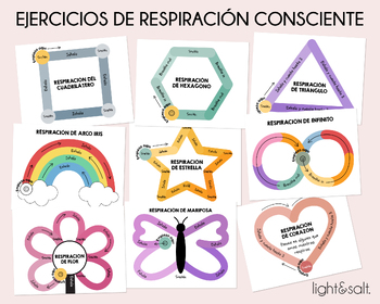 Preview of Spanish Mindfulness breathing exercises, calming cards, zones of regulation