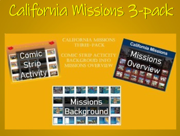 Preview of "Spanish Missions in California ALL 3 PPTs bundle (comics, background, missions)