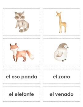Preview of Spanish Montessori Wild Animal 3-Part Cards