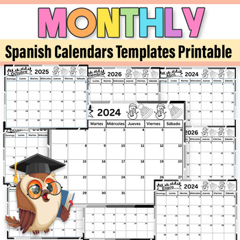 Preview of Spanish Monthly Calendar |2024-2025-2026 Monthly Calendar White Theme Winter