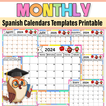 Preview of Spanish Monthly Calendar |2024-2025-2026 Spanish Monthly Calendar Color