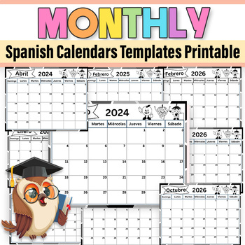 Preview of Spanish Monthly Calendar |2024-2025-2026 Spanish Monthly Calendar White