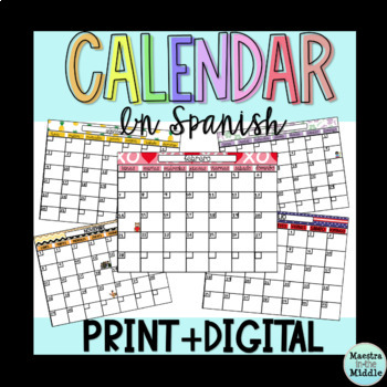 Preview of Spanish Monthly Calendars 2022-2023 Print and Digital Editable