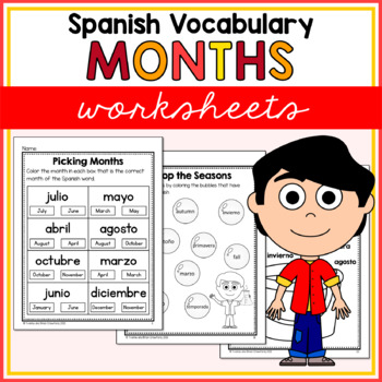 Preview of Spanish Months and Seasons Worksheets Los Meses en Español No Prep Printables