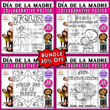 Preview of Spanish Mother's Day Collaborative Coloring Posters Bundle: Día de la Ma﻿dre