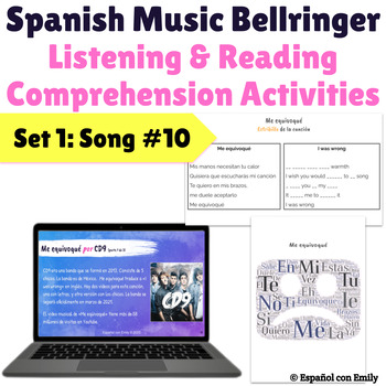 Preview of Spanish Music Bellringer Slides - Reading & Listening Comprehension Activities