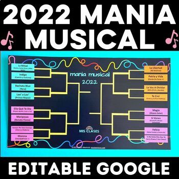 Preview of Spanish Music Bracket Madness March mania musical with Google Forms for voting