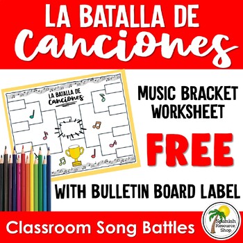 Preview of Spanish Music Bracket Worksheet and Label for March Music Madness