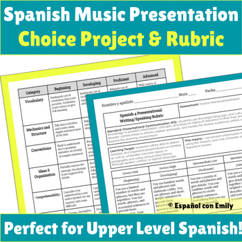 Preview of Spanish Music Presentation Choice Project & Rubric #musica