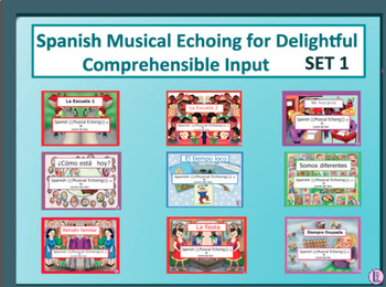 Preview of Spanish Musical Echoing Slide Shows for Delightful Comprehensible Input  BUNDLE
