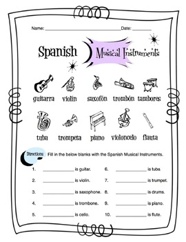 1 worksheet for mapeh grade Worksheet Instruments Musical Sunny by Side Spanish Packet