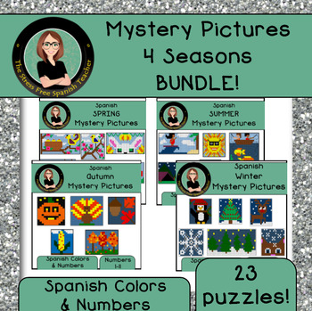 Preview of Spanish Mystery Pictures BUNDLE 4 Seasons Edition Color By Number Estaciones