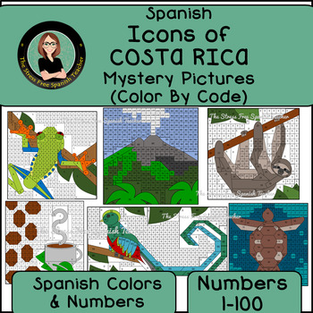 Preview of COSTA RICA Spanish Mystery Pictures Spanish Color By Number NO PREP worksheets