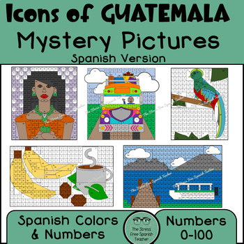 Preview of GUATEMALA Spanish Mystery Pictures Color By Number Hispanic Heritage Month