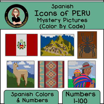 Preview of PERU Spanish Mystery Pictures Spanish Color By Number | Hispanic Heritage Month