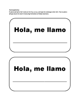 Spanish Name Tag - Day 1 Activity