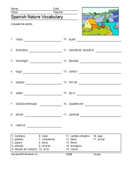 spanish nature vocabulary word search worksheet and puzzles by lesson machine