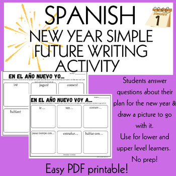 Preview of Spanish New Year's Writing Activity Middle High School | Escritura del Año Nuevo