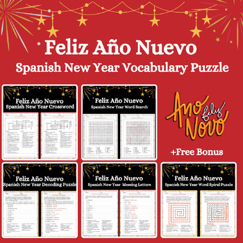 Preview of Spanish New Year's Vocabulary Puzzle Bundle - Feliz Año Nuevo +Free Bonus