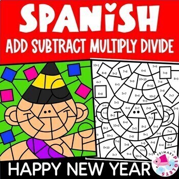 Preview of Spanish New Years Color by Number Code Addition Subtraction Multiplication More