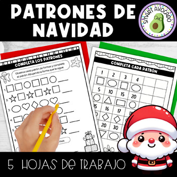 Preview of Spanish Christmas Activities, Math, No Prep - Christmas Patterns Worksheets