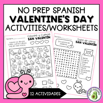 Preview of Spanish No Prep Valentines Activities, Actividades Día de San Valentín