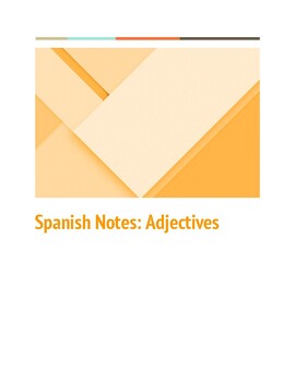 Preview of Spanish Notes: Adjectives