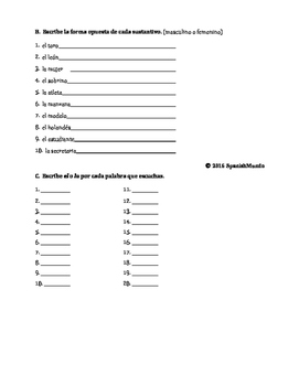 spanish noun gender practicequiz ejercicioprueba del genero by