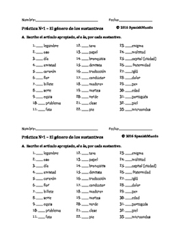 Preview of Spanish Noun Gender Practice  (Un ejercicio del género de los sustantivos)