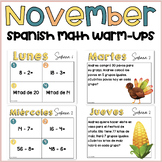 Spanish November Math Warm-Ups for 3rd Grade - Thanksgivin