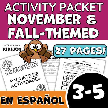Preview of Spanish November Morning Work No Prep Independent Activity Packet 3rd-5th