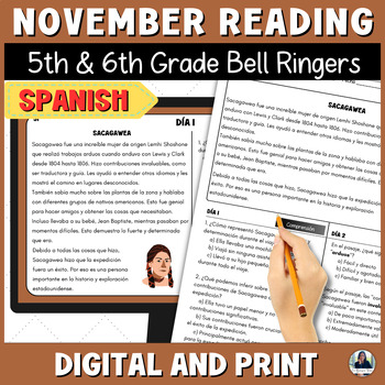 Preview of Spanish November Reading Bell Ringers for Middle School | 5th and 6th Bilingual