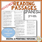 Spanish November Reading Comprehension Passages 3rd-4th Co