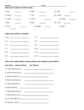 Preview of Spanish Number 1-10, Reading & Writing Practice