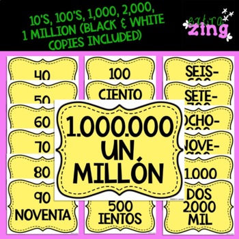 Preview of Spanish Number Posters 10's, 100's, 1,000, 2,000, 1 million