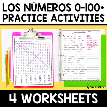 Preview of Spanish Numbers 0 - 100 + Practice Worksheets  Los Números 0 a 100+