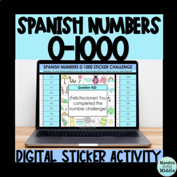 Preview of Spanish Numbers 0-1000 Digital Sticker Challenge