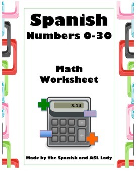 Preview of Spanish Numbers 0-30 Math Worksheet