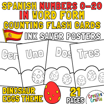 Preview of Spanish Numbers 0 to 20 in Word Form Counting Flashcards: Dinosaur Eggs Theme