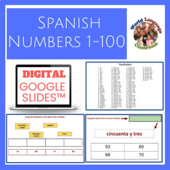 Preview of Spanish Numbers 1-100 Digital, Google Slides™ Vocabulary Activities