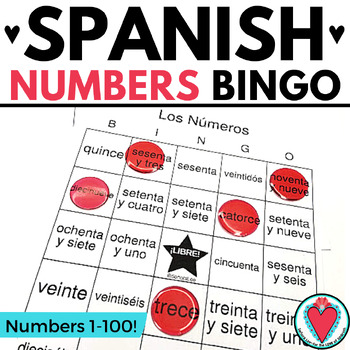 Preview of Spanish Numbers 1 - 100 Spanish Bingo Game + Spanish to English Vocabulary Lists