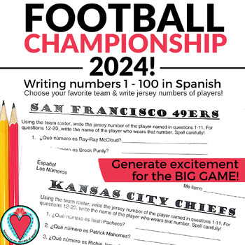 Preview of Spanish Numbers Worksheet Super Bowl 2024 Football Activity Numbers 1 - 100