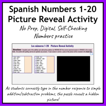 Preview of Spanish Numbers 1-20 Digital Picture Reveal Activity